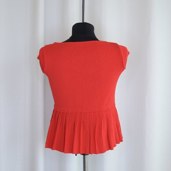 Pinko Cherry Red Italian Sleeveless Knit Pleated Top Sz XS - Picture 2 of 7